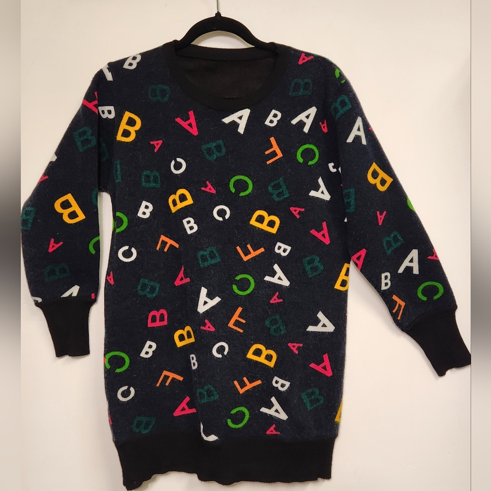 Unique Teachers Alphabet Print Sweater. Cashmere And Wool. Size M/L  #E08